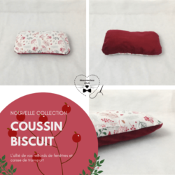 Boutique biscuit baies rouges - Boutique balle Baies rouges -coussin rectangulaire pour chat design spécial voyage et caisse de transport de couleur rouge et blanc avec motifs baies hivernales Modèle Biscuit